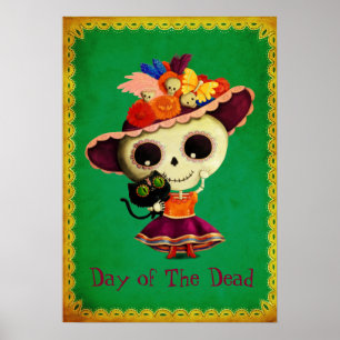 Póster Dia mexicano bonito da menina inoperante