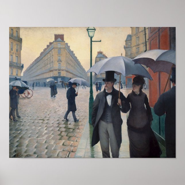 Poster Dia Rainy da Rua Paris por Gustave Caillebotte (Frente)