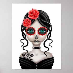 Poster Dia triste da menina inoperante no branco