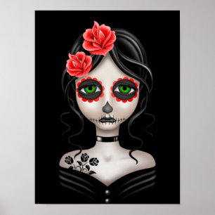 Póster Dia triste da menina inoperante no preto