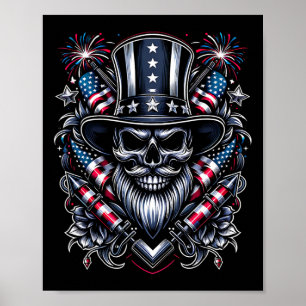 Poster Dia Usa Patriot Bearded Skull! 4 De Julho De 2024