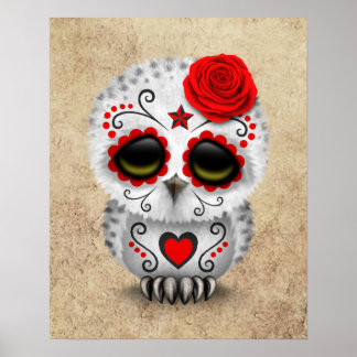 Póster Dia Vermelho Bonito do Coruja do Crânio Morto
