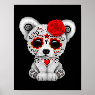 Póster Dia vermelho do preto inoperante do urso do crâni
