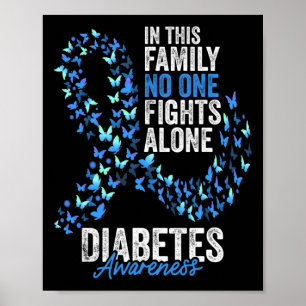 Poster Diabetes Consciência Mês Borboletas Azul Fita