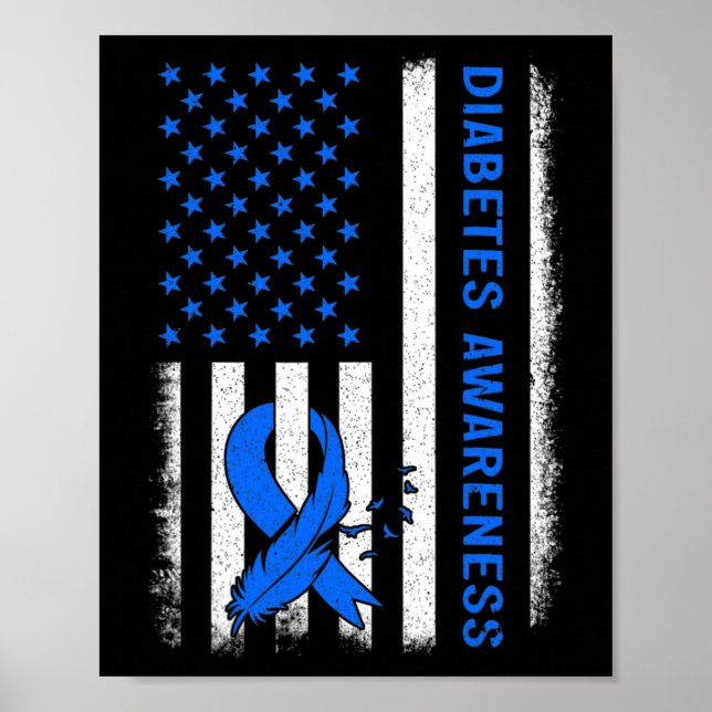 Poster Diabetes Tipo 1 Sensibilização Americana Flag Blue (Frente)