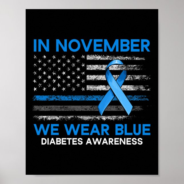 Poster Diabetes Tipo 1 Sensibilização dos EUA Flag Blue R (Frente)