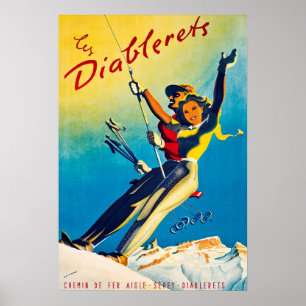 Poster Diablerets, montanha, casal em um elevador de