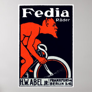 Póster Diabo 1920 que monta uma bicicleta