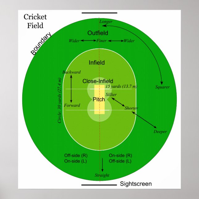 Poster Diagrama de um Campo de Críquete Moldado de Oval C (Frente)