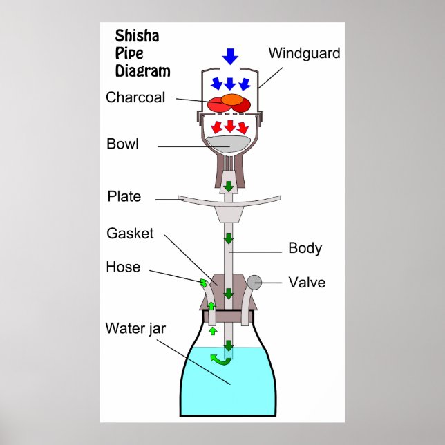 Póster Diagrama de um Tubo de Água de Hookah Shisha Nargh (Frente)