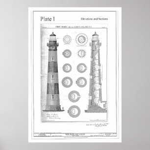 Poster Diagrama do farol da ilha de Bodie do vintage