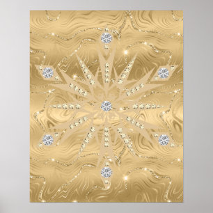 Poster Diamante de Floco de Neve Dourado de luxo