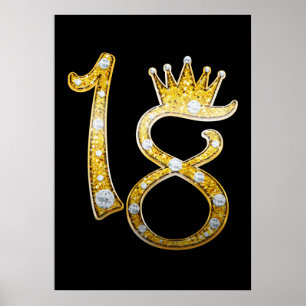 Poster Diamante Dourado Glitter Crown Bling 18th 18 Door