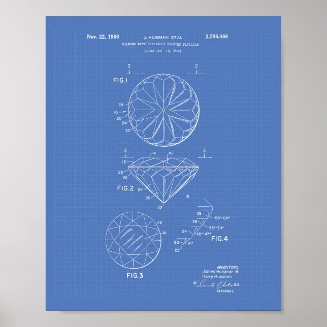 Póster Diamond 1966 Patent Art Blueprint (Frente)