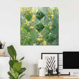 Poster Diamond Cut Yellow Lily Field Geometrics Design,