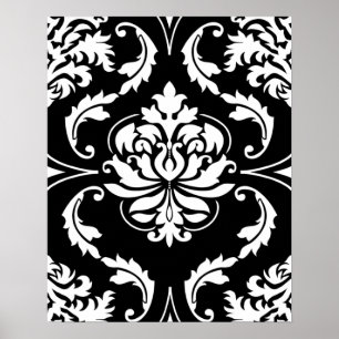 Póster Diamond Damask em Branco em Preto