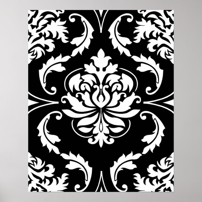 Póster Diamond Damask em Branco em Preto (Frente)