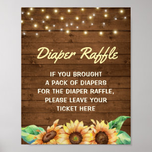 Poster Diaper Raffle Rustic Yellow Sunflower Baby Shower