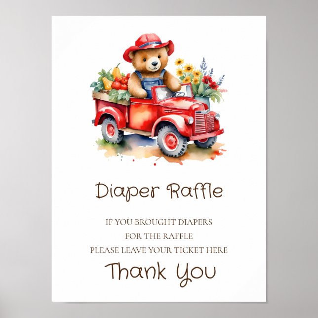 Poster Diaper Raffle Sinal Teddy Bebê Cultivado Localment (Frente)