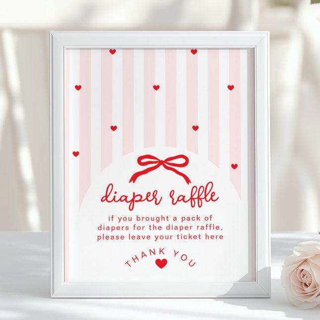 Poster Diaper raffle Sweetheart Baby Shower Red Bow (Criador carregado)