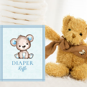 Poster Diaper Raffle Table Cute Brown Bear Baby Shower