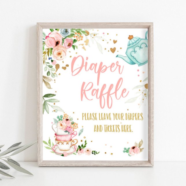 Poster Diaper Raffle Tea Party Baby Brewing Baby Shower (Criador carregado)