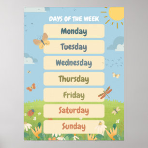 Poster  Dias da Semana da Primavera em Inglês Sala de Aul