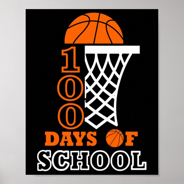 Poster Dias De Escolas Crianças De Basquete 100º Dia Da E (Frente)
