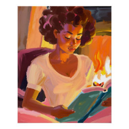 Póster Dias de Leitura Cozy: Garota Afro em um Cenário Pa