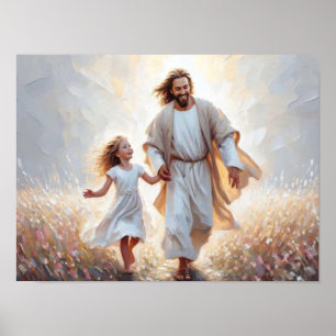Poster Dias Felizes, Arte Cristã, Jesus e Garota, Jesus
