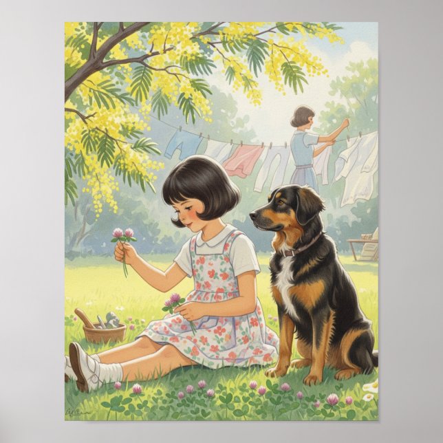 Poster Dias Ignorados - Rapariga Mãe e Cachorro (Frente)
