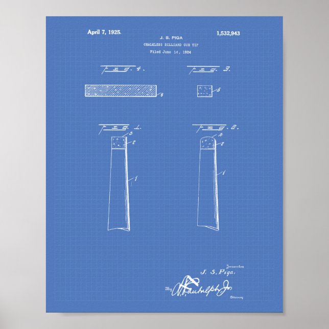 Póster Dica da Cue Billiard Sem Chalkard 1925 - Blueprint (Frente)