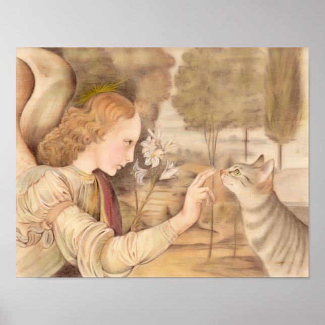 Poster Dicas de anjo e gato Leonardo da Vinci (Frente)