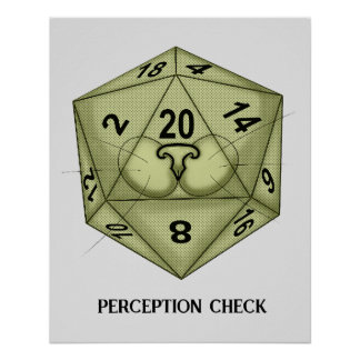 Póster Dice. Gato. D20 Verificação de Percepção