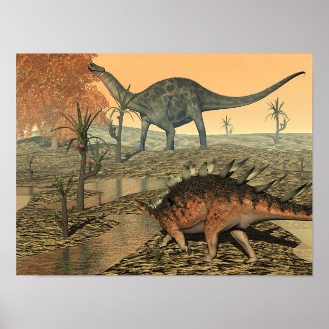 Poster Dicraeossauro e dinossauros kentrosauros (Frente)