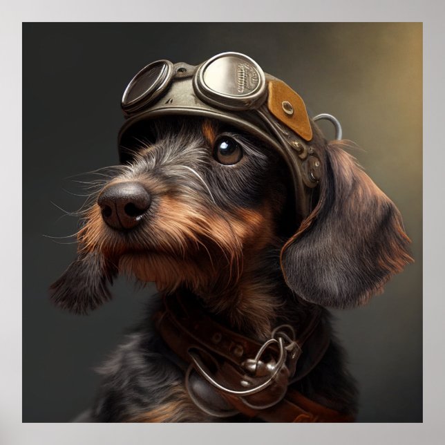 Poster Dieselpunk Wirehaired Dachshund Steampunk Gogggles (Frente)