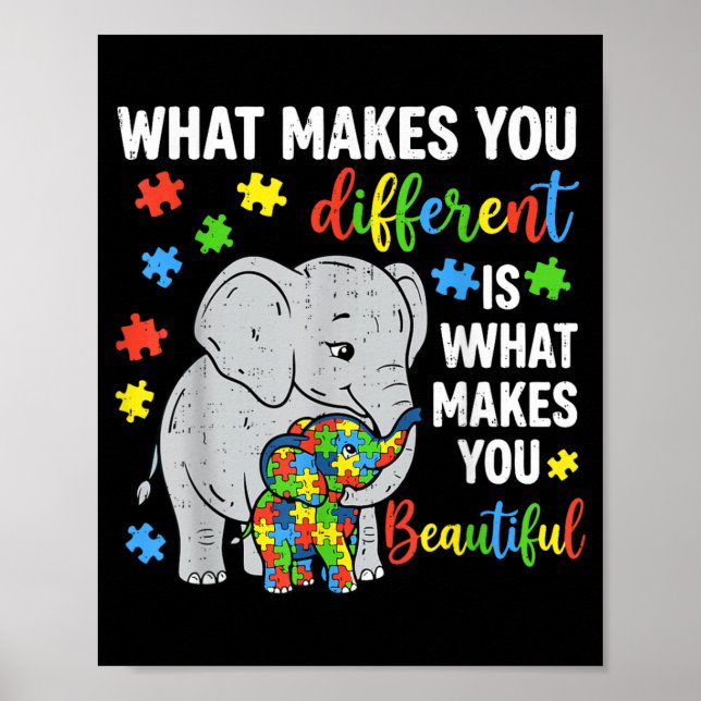 Poster Diferente é Lindo Elefante Conscientização do Auti (Frente)