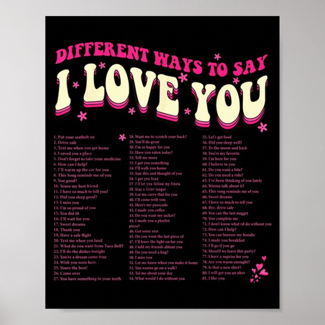 Poster Diferentes Maneiras De Dizer Eu Te Amo Retro Hippi (Frente)