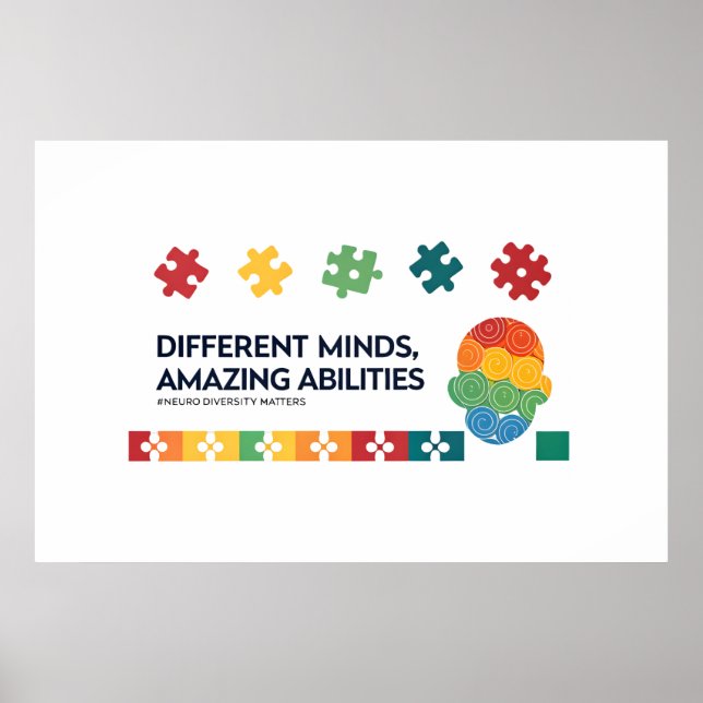 Poster Different Minds Amazing Abilities Awareness Art (Frente)