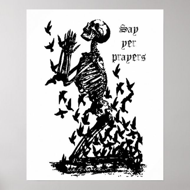 Poster Diga sua oração Pirate Skeleton Blackbird humor (Frente)
