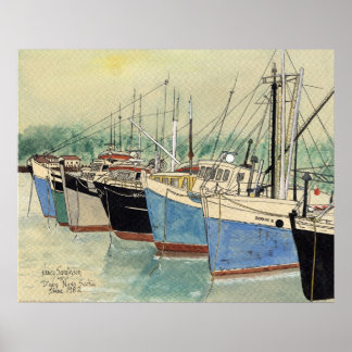 Poster Digby, Nova Escócia, Barcos De Pesca, Aquarela