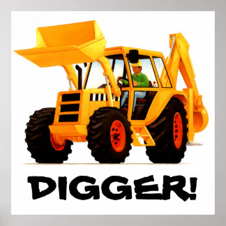 Póster Digger Amarelo Personalizado da Criança
