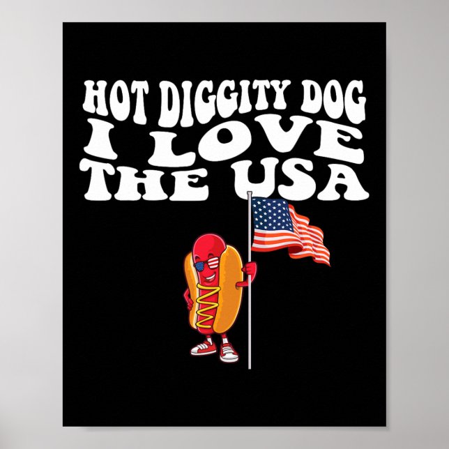 Poster Diggg Dog Usa American Flag 4 De Julho Quarto (Frente)