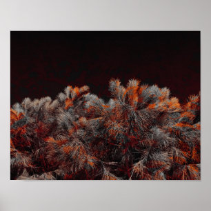 Poster Digital art of pine tree with orange color spots