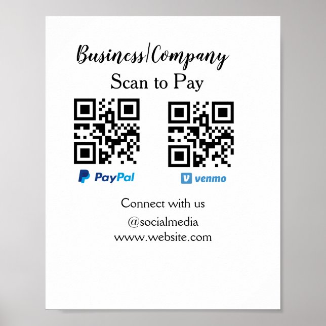 Poster Digitalizar para pagar q r code paypal venmo adici (Frente)