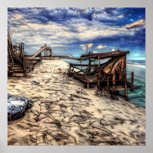 Poster Dilapidado Abandonado Praia Pós-Apocalíptico