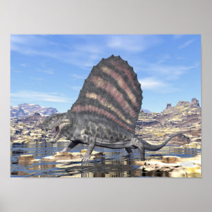 Póster Dimetrodon em uma lagoa no deserto