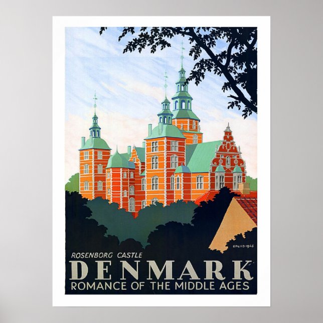 Poster Dinamarca, castelo Rosenborg, romance medieval (Frente)