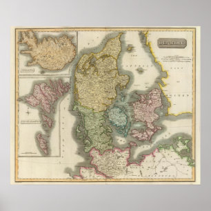 Póster Dinamarca, Islândia, ilhas de Feroe