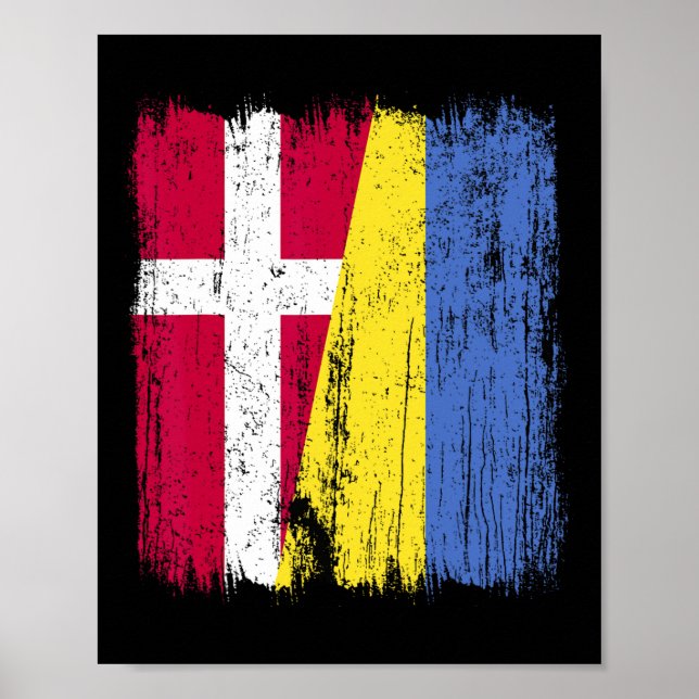 Poster Dinamarca Ucrânia Meia Bandeira Dinamarquês Ucrani (Frente)